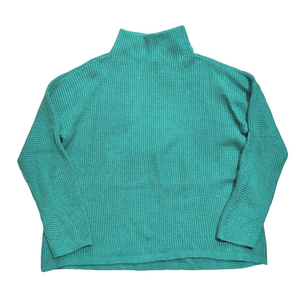 J. Jill Green Waffle Knit Mock Neck Sweater Womens L Large Cotton Blend Pullover